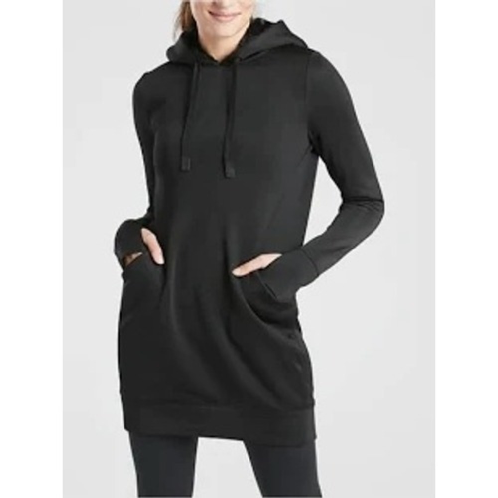 Athleta Triumph Luxe Shine hoodie dress women S black athleisure Gorpcore